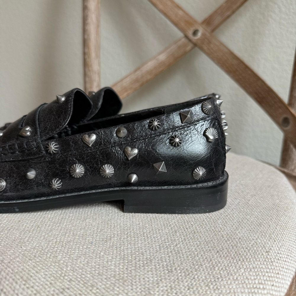 Free People Suki Black Studded Leather Penny Loafers size 7 - Picture 4 of 9